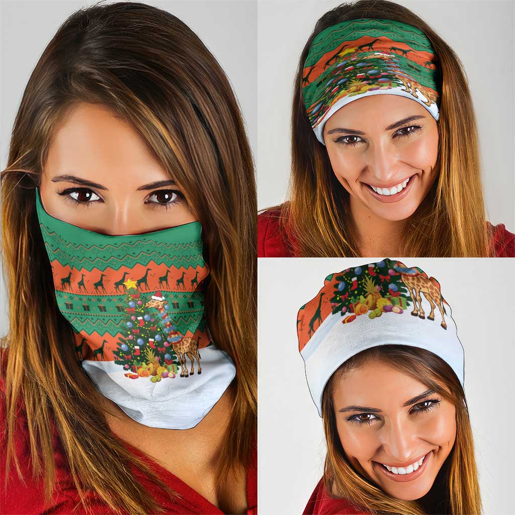 Giraffes Decorating Tree Gifts Neck Gaiter with Orange Green Holiday Pattern Design - Wonder Print Shop