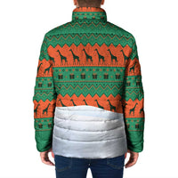 Giraffes Decorating Tree Gifts Padded Jacket with Orange Green Holiday Pattern Design - Wonder Print Shop