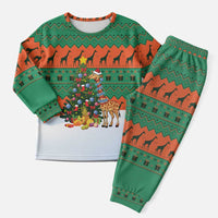 Giraffes Decorating Tree Gifts Christmas Pajama Set with Orange Green Holiday Pattern Design - Wonder Print Shop