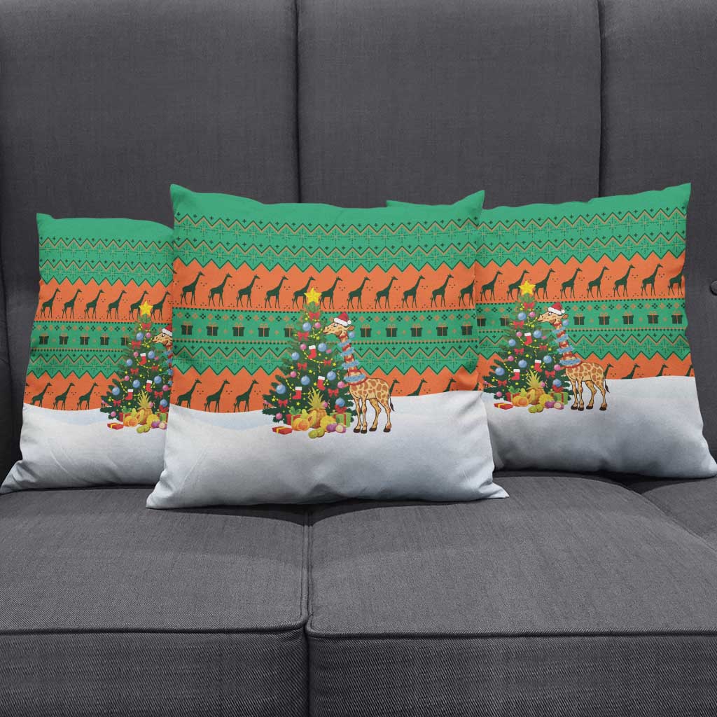 Giraffes Decorating Tree Gifts Pillow Cover with Orange Green Holiday Pattern Design - Wonder Print Shop