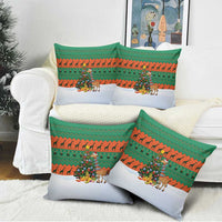 Giraffes Decorating Tree Gifts Pillow Cover with Orange Green Holiday Pattern Design - Wonder Print Shop