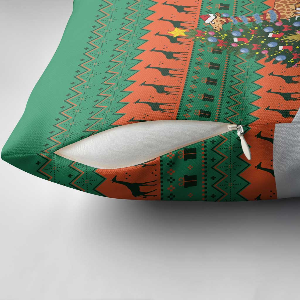 Giraffes Decorating Tree Gifts Pillow Cover with Orange Green Holiday Pattern Design - Wonder Print Shop