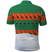 Giraffes Decorating Tree Gifts Polo Shirt with Orange Green Holiday Pattern Design - Wonder Print Shop