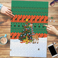 Giraffes Decorating Tree Gifts Puzzle with Orange Green Holiday Pattern Design - Wonder Print Shop