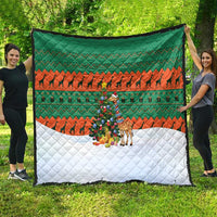 Giraffes Decorating Tree Gifts Quilt with Orange Green Holiday Pattern Design - Wonder Print Shop