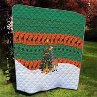 Giraffes Decorating Tree Gifts Quilt with Orange Green Holiday Pattern Design - Wonder Print Shop