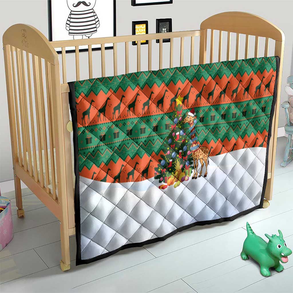 Giraffes Decorating Tree Gifts Quilt with Orange Green Holiday Pattern Design - Wonder Print Shop