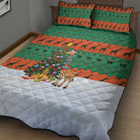 Giraffes Decorating Tree Gifts Quilt Bed Set with Orange Green Holiday Pattern Design - Wonder Print Shop