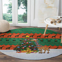 Giraffes Decorating Tree Gifts Round Carpet with Orange Green Holiday Pattern Design - Wonder Print Shop