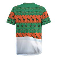 Giraffes Decorating Tree Gifts Rugby Jersey with Orange Green Holiday Pattern Design - Wonder Print Shop