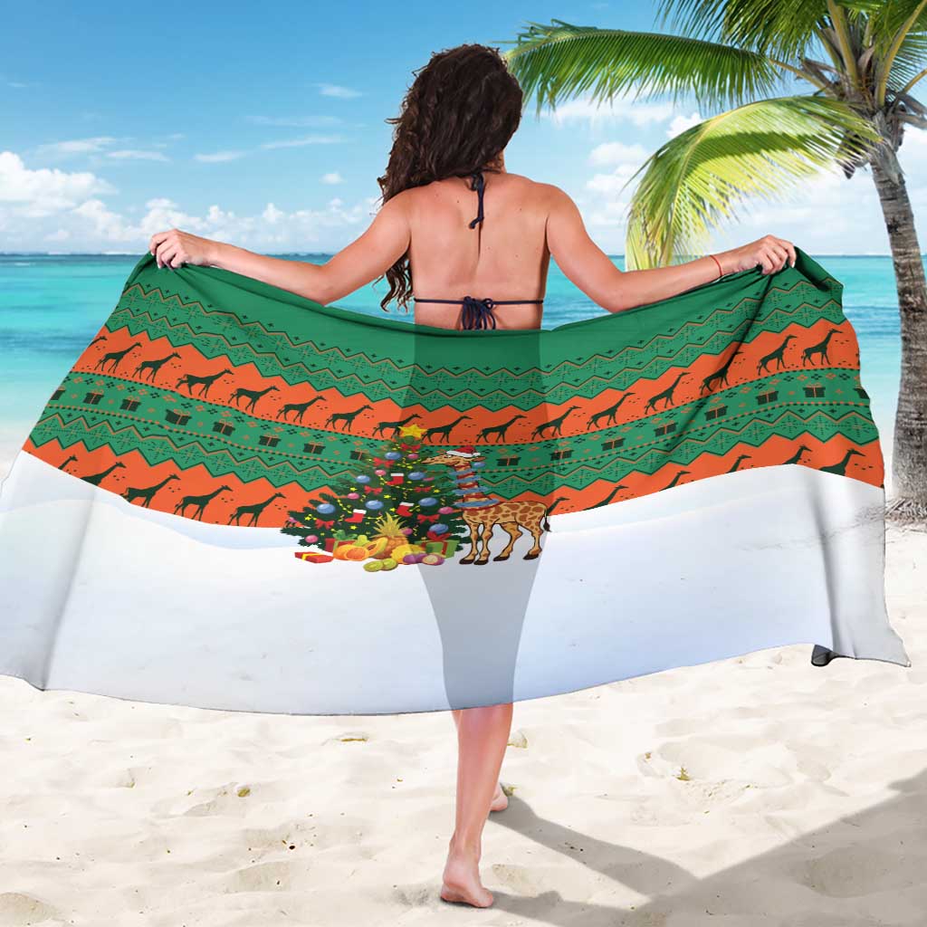 Giraffes Decorating Tree Gifts Sarong with Orange Green Holiday Pattern Design - Wonder Print Shop