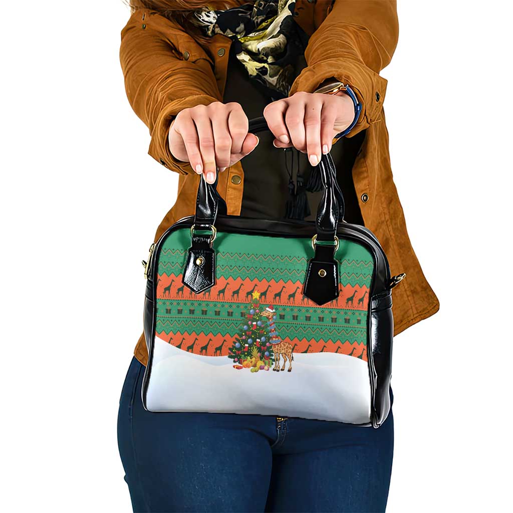 Giraffes Decorating Tree Gifts Shoulder Handbag with Orange Green Holiday Pattern Design - Wonder Print Shop