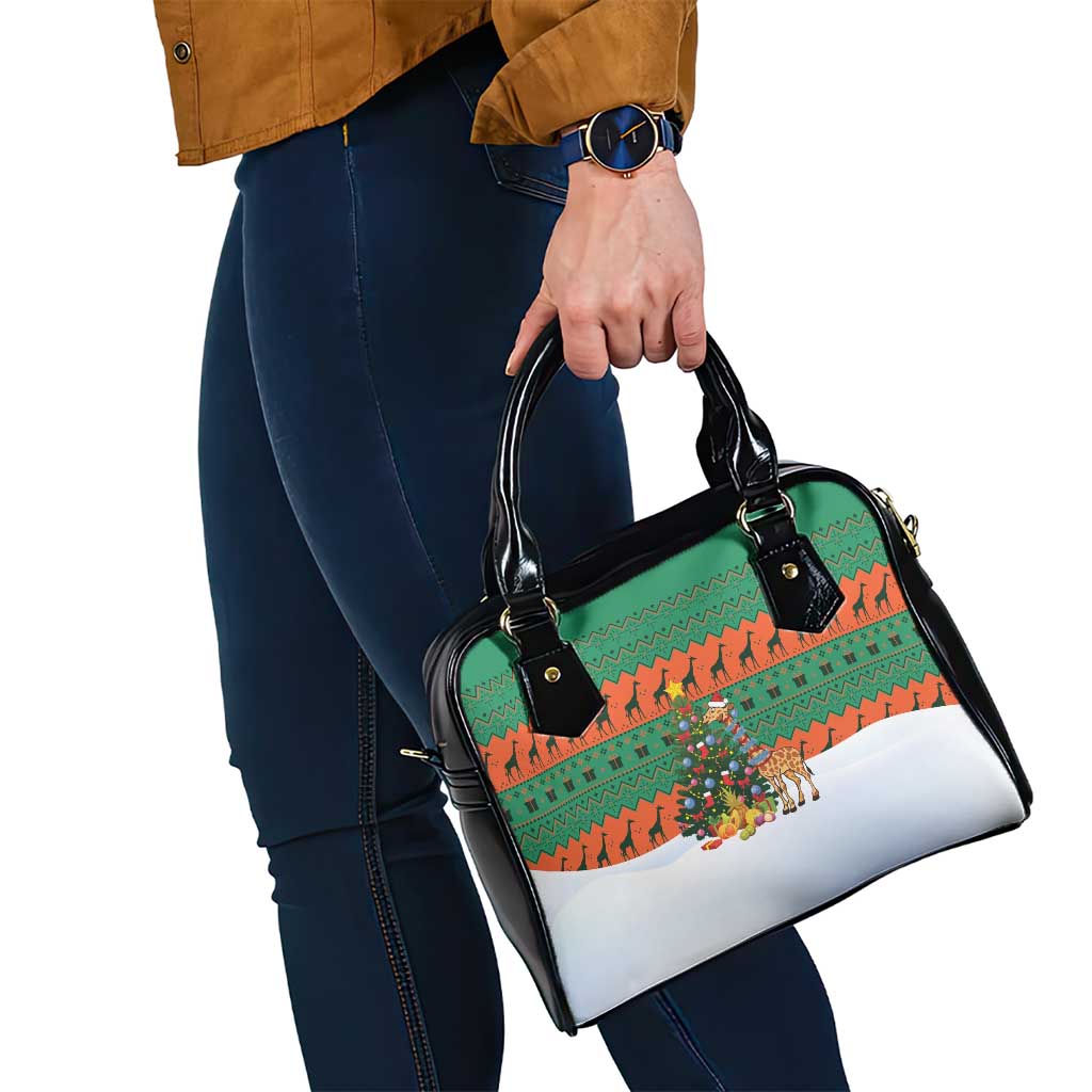 Giraffes Decorating Tree Gifts Shoulder Handbag with Orange Green Holiday Pattern Design - Wonder Print Shop