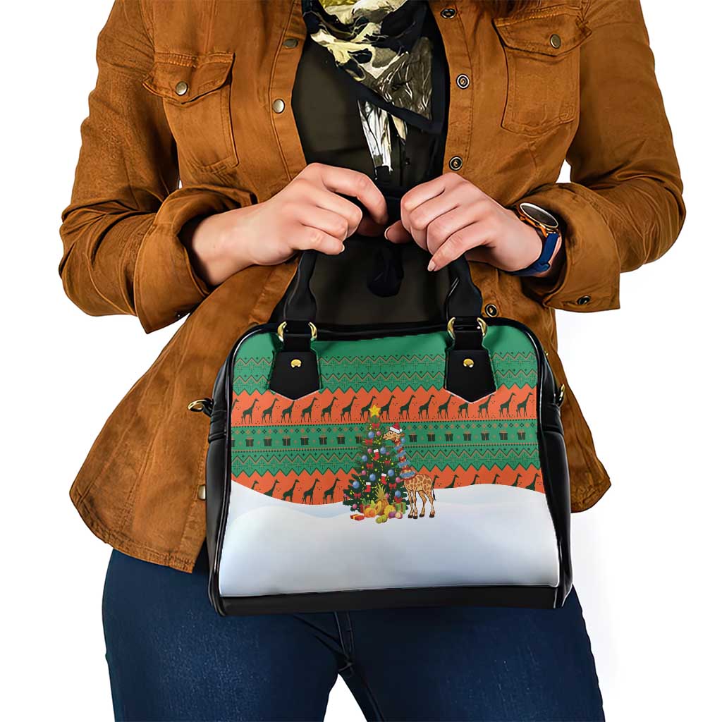 Giraffes Decorating Tree Gifts Shoulder Handbag with Orange Green Holiday Pattern Design - Wonder Print Shop
