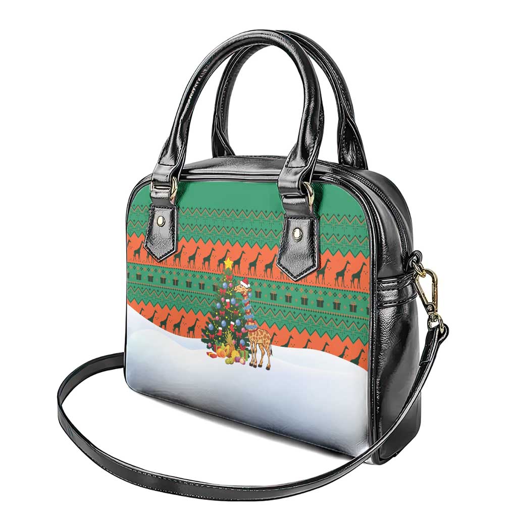 Giraffes Decorating Tree Gifts Shoulder Handbag with Orange Green Holiday Pattern Design - Wonder Print Shop