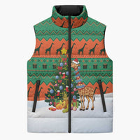 Giraffes Decorating Tree Gifts Sleeveless Puffer Jacket with Orange Green Holiday Pattern Design - Wonder Print Shop