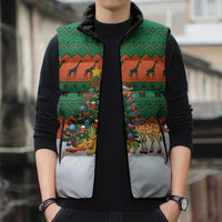 Giraffes Decorating Tree Gifts Sleeveless Puffer Jacket with Orange Green Holiday Pattern Design - Wonder Print Shop