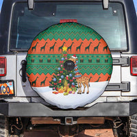 Giraffes Decorating Tree Gifts Spare Tire Cover with Orange Green Holiday Pattern Design - Wonder Print Shop