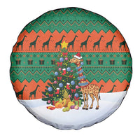 Giraffes Decorating Tree Gifts Spare Tire Cover with Orange Green Holiday Pattern Design - Wonder Print Shop