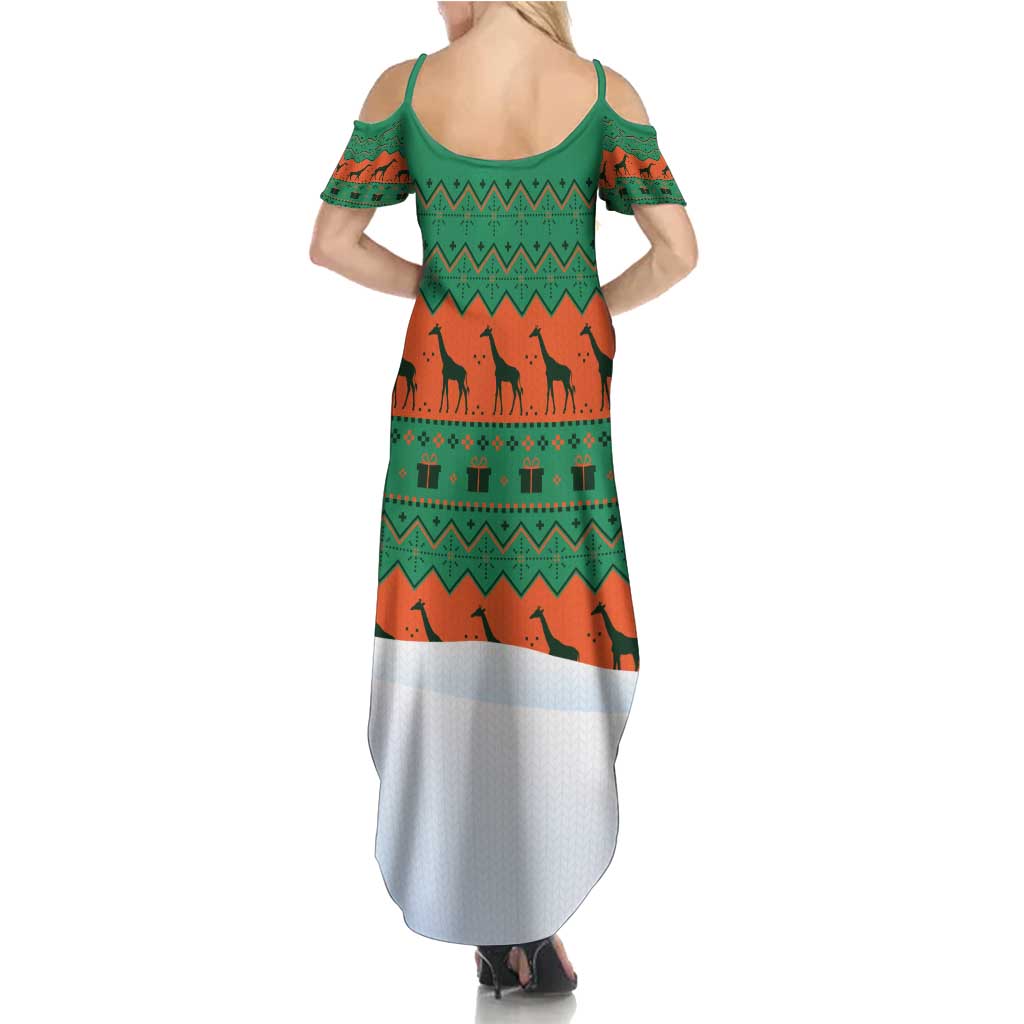 Giraffes Decorating Tree Gifts Summer Maxi Dress with Orange Green Holiday Pattern Design - Wonder Print Shop