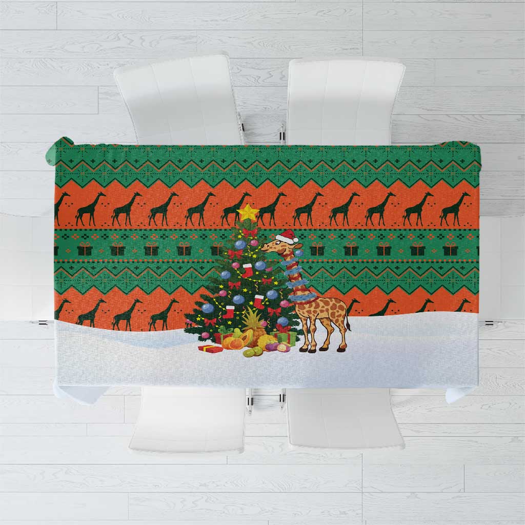 Giraffes Decorating Tree Gifts Tablecloth with Orange Green Holiday Pattern Design - Wonder Print Shop