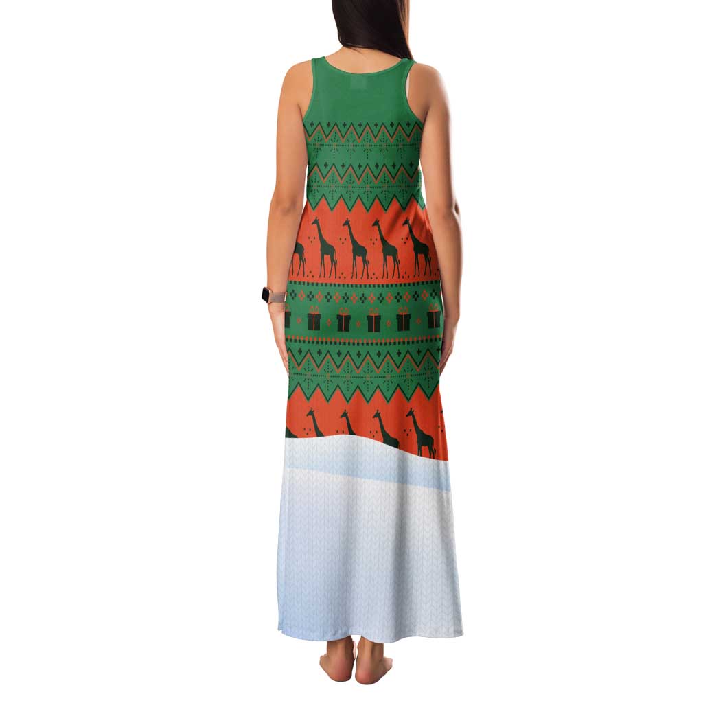 Giraffes Decorating Tree Gifts Tank Maxi Dress with Orange Green Holiday Pattern Design - Wonder Print Shop