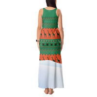 Giraffes Decorating Tree Gifts Tank Maxi Dress with Orange Green Holiday Pattern Design - Wonder Print Shop