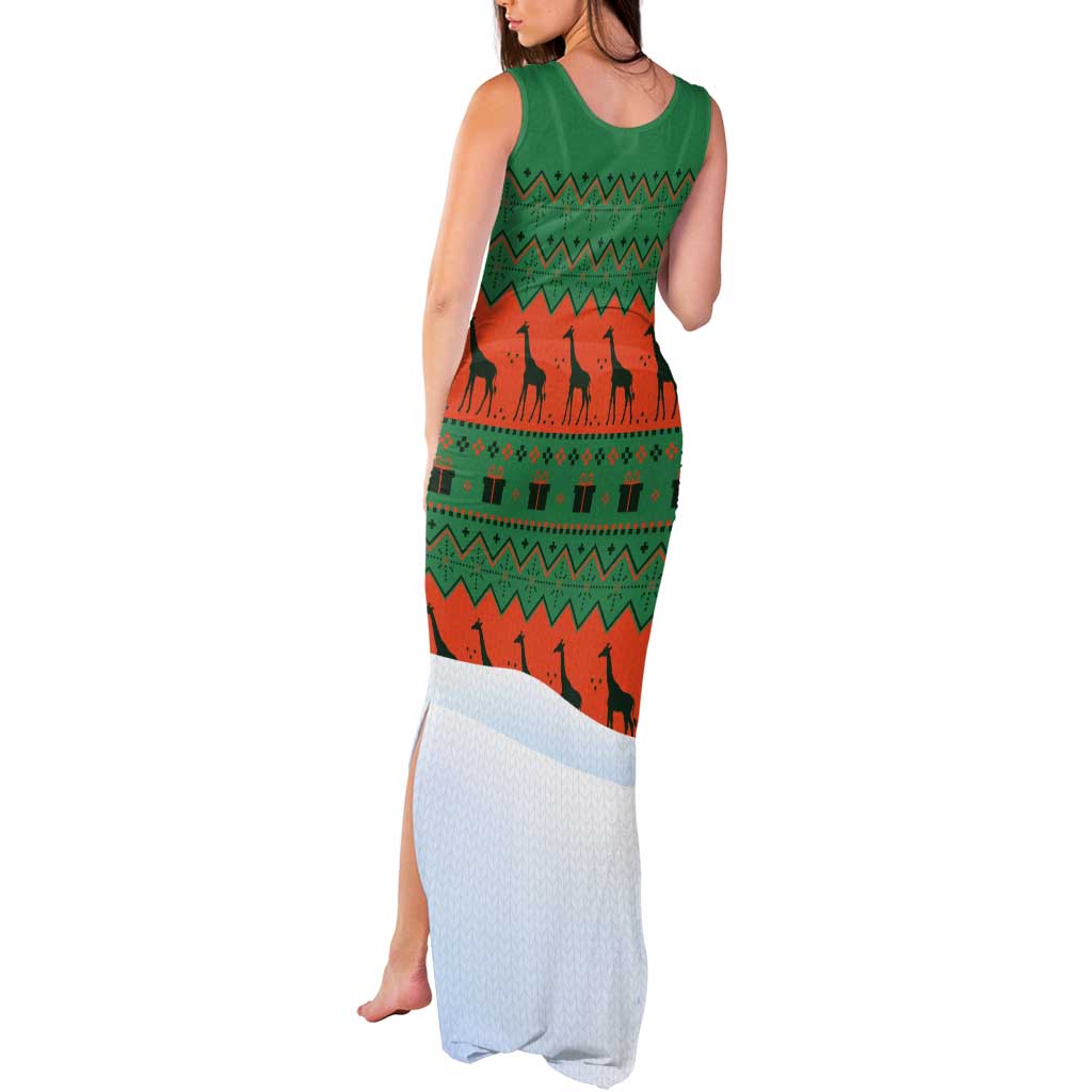 Giraffes Decorating Tree Gifts Tank Maxi Dress with Orange Green Holiday Pattern Design - Wonder Print Shop