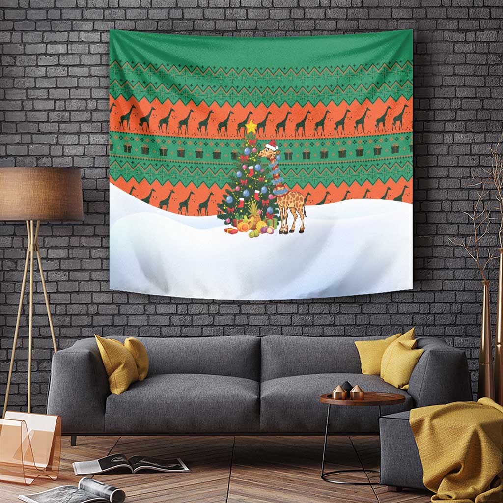 Giraffes Decorating Tree Gifts Tapestry with Orange Green Holiday Pattern Design - Wonder Print Shop