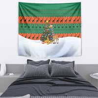 Giraffes Decorating Tree Gifts Tapestry with Orange Green Holiday Pattern Design - Wonder Print Shop