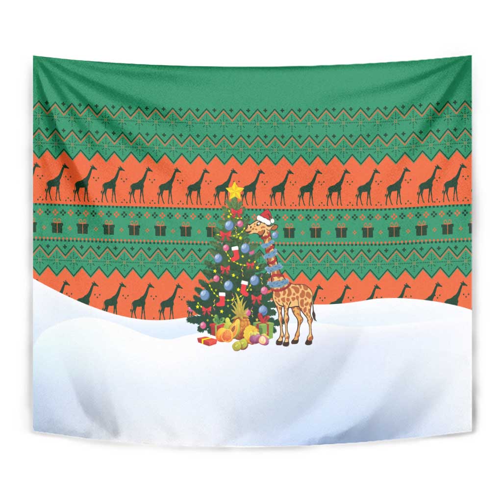 Giraffes Decorating Tree Gifts Tapestry with Orange Green Holiday Pattern Design - Wonder Print Shop