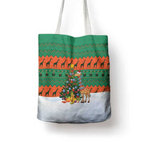 Giraffes Decorating Tree Gifts Tote Bag with Orange Green Holiday Pattern Design - Wonder Print Shop
