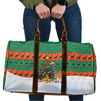 Giraffes Decorating Tree Gifts Travel Bag with Orange Green Holiday Pattern Design - Wonder Print Shop