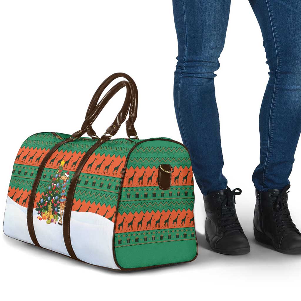 Giraffes Decorating Tree Gifts Travel Bag with Orange Green Holiday Pattern Design - Wonder Print Shop