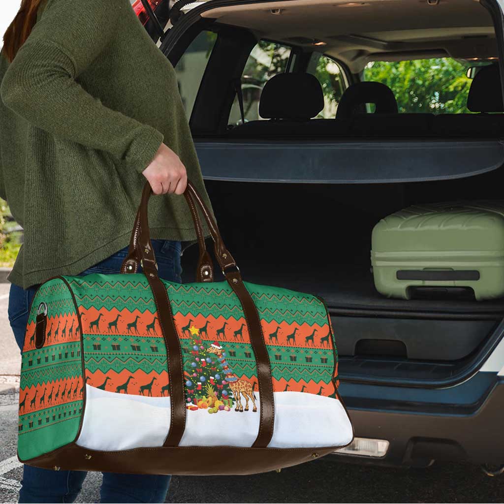 Giraffes Decorating Tree Gifts Travel Bag with Orange Green Holiday Pattern Design - Wonder Print Shop