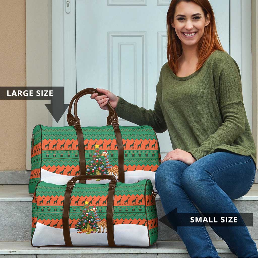 Giraffes Decorating Tree Gifts Travel Bag with Orange Green Holiday Pattern Design - Wonder Print Shop