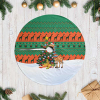Giraffes Decorating Tree Gifts Tree Skirt with Orange Green Holiday Pattern Design - Wonder Print Shop