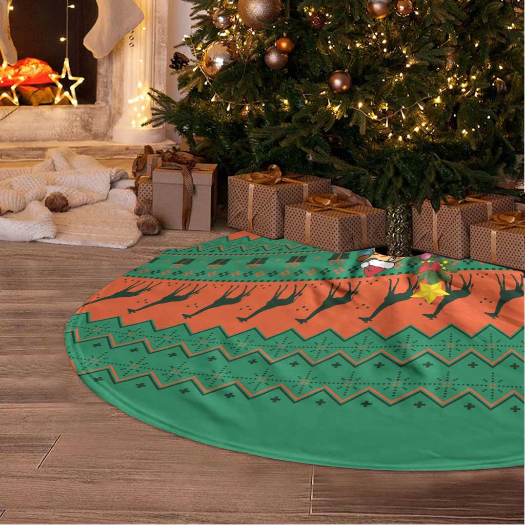 Giraffes Decorating Tree Gifts Tree Skirt with Orange Green Holiday Pattern Design - Wonder Print Shop