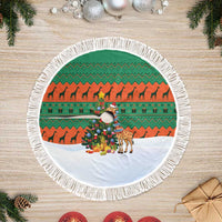 Giraffes Decorating Tree Gifts Tree Skirt with Orange Green Holiday Pattern Design - Wonder Print Shop