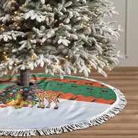 Giraffes Decorating Tree Gifts Tree Skirt with Orange Green Holiday Pattern Design - Wonder Print Shop