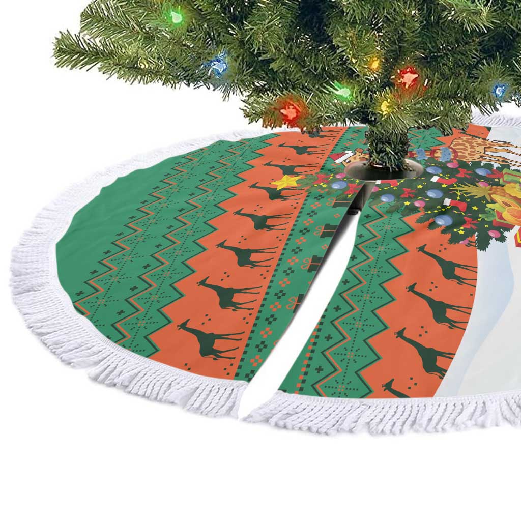 Giraffes Decorating Tree Gifts Tree Skirt with Orange Green Holiday Pattern Design - Wonder Print Shop
