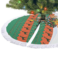 Giraffes Decorating Tree Gifts Tree Skirt with Orange Green Holiday Pattern Design - Wonder Print Shop