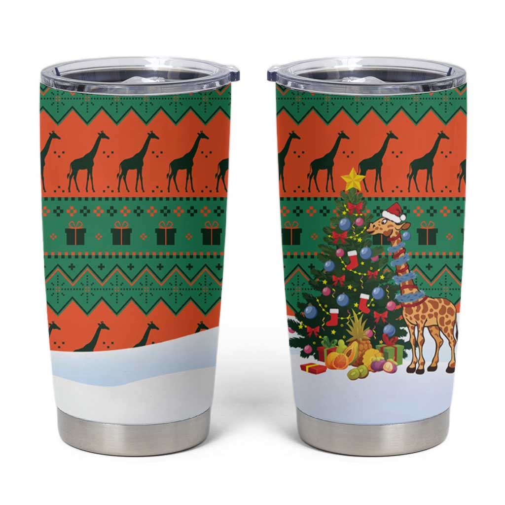 Giraffes Decorating Tree Gifts Tumbler Cup with Orange Green Holiday Pattern Design - Wonder Print Shop