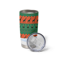 Giraffes Decorating Tree Gifts Tumbler Cup with Orange Green Holiday Pattern Design - Wonder Print Shop