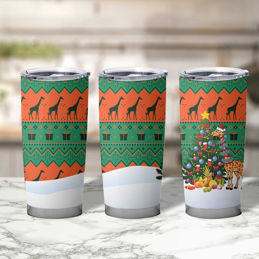 Giraffes Decorating Tree Gifts Tumbler Cup with Orange Green Holiday Pattern Design - Wonder Print Shop