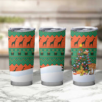 Giraffes Decorating Tree Gifts Tumbler Cup with Orange Green Holiday Pattern Design - Wonder Print Shop