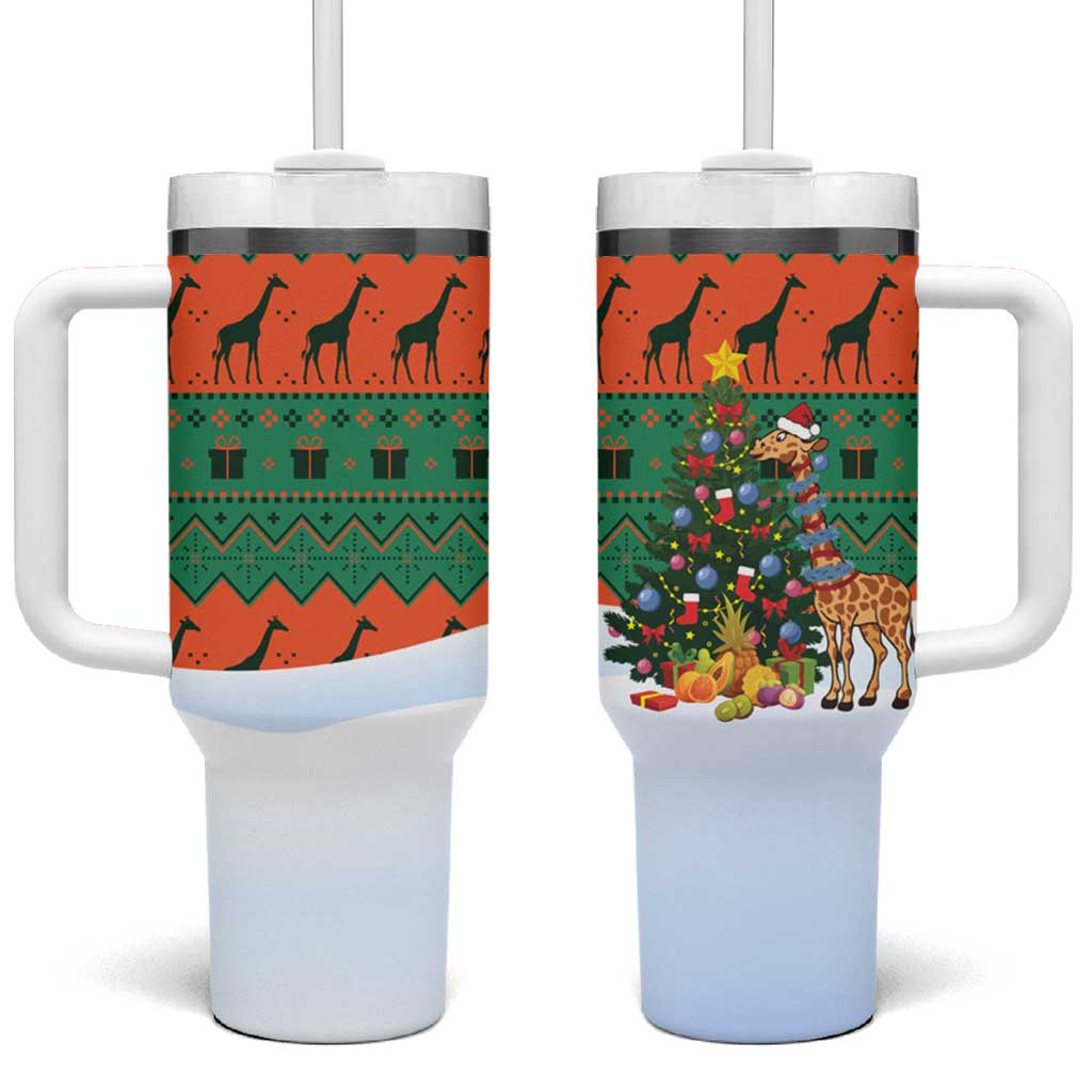 Giraffes Decorating Tree Gifts Tumbler With Handle with Orange Green Holiday Pattern Design - Wonder Print Shop
