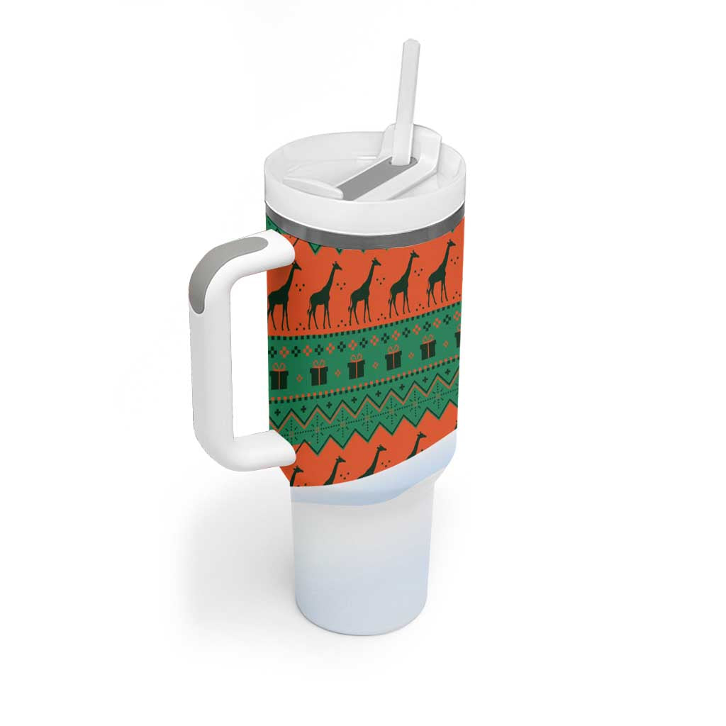 Giraffes Decorating Tree Gifts Tumbler With Handle with Orange Green Holiday Pattern Design - Wonder Print Shop