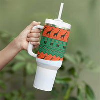Giraffes Decorating Tree Gifts Tumbler With Handle with Orange Green Holiday Pattern Design - Wonder Print Shop