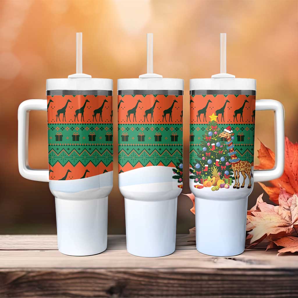 Giraffes Decorating Tree Gifts Tumbler With Handle with Orange Green Holiday Pattern Design - Wonder Print Shop